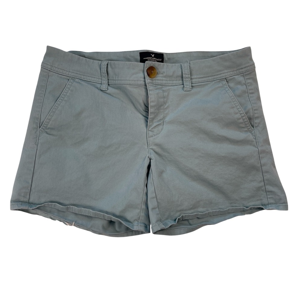 American Eagle Outfitters Midi Shorts Dusty Blue Stretch Twill Size 4 Womens